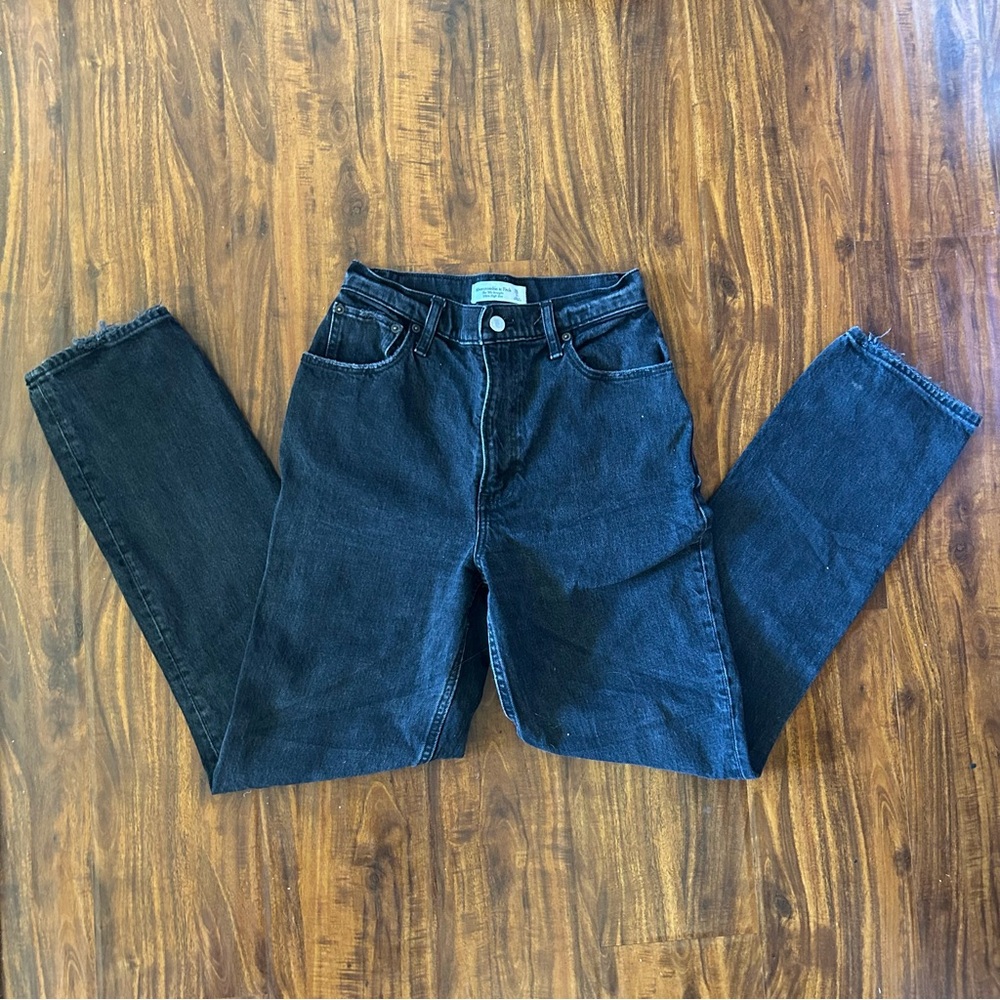 Faded Black Abercrombie Curve Love 90s Straight Ultra High Rise Jeans